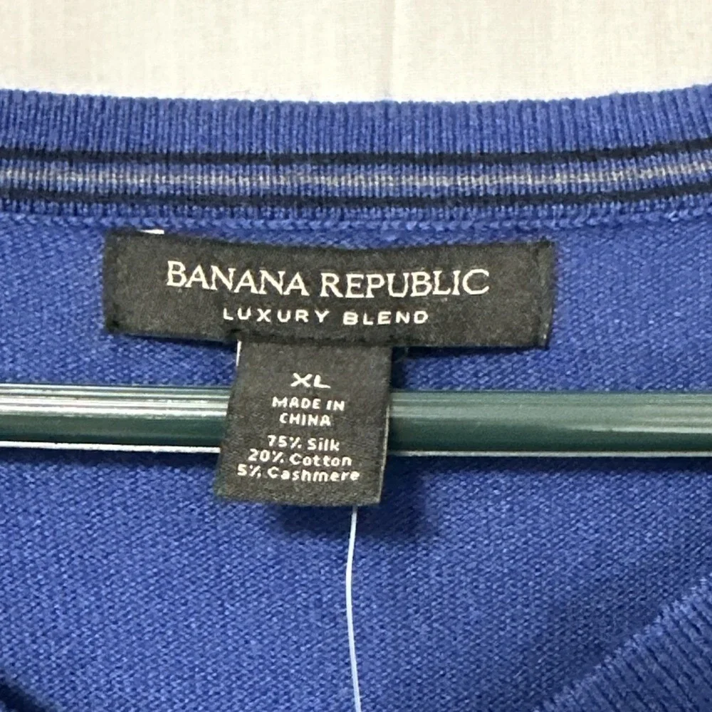 NWT Banana Republic Luxury Blend Silk Cashmere Sweater Men's XL Blue Boho Soft